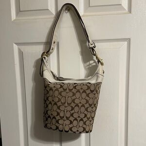 Coach 11437 Bleecker Beige Signature C Canvas & White Leather Trim Bucket Bag